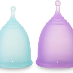 Reusable Menstrual Cup (Small & Large Size) Set of 2, Soft Silicone, Low or High Cervix, Safe Period Cup, Heavy & Light Flow, Feminine Hygiene, Tampons, Pads & Disc Alternative