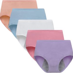 Girls' Protection Cotton Menstrual Panties Breathable Leak-proof Briefs Women Postpartum Underwear (Must Use with Tampons), Style2, Large