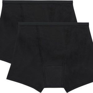 Women's Comfort, Boxer Briefs, Super Leak Post-partum & Period Underwear, 2-Pack, Black, Black, XX-Large
