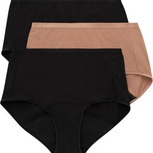 Women's Comfort, Briefs, Super Leak Post-partum & Period Underwear, 3-Pack, Black, Pecan, Black, XX-Large